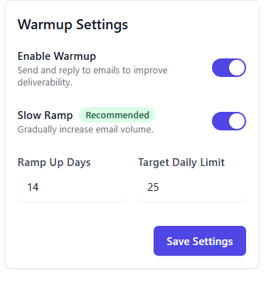Email Warmup Interface Secondary