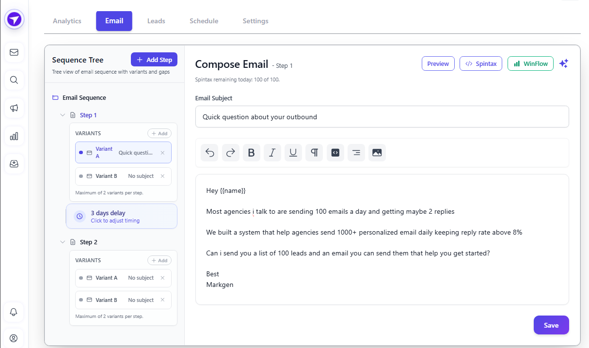 OutreachNav dashboard showing AI personalization in action — best affordable cold email software with AI personalization