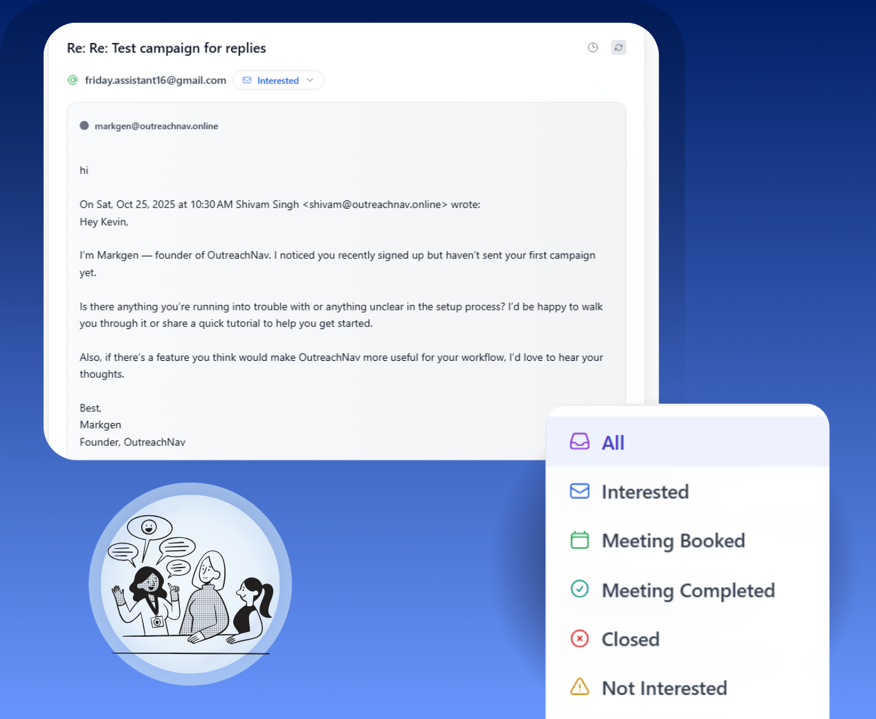 Smart Unibox interface categorizing replies